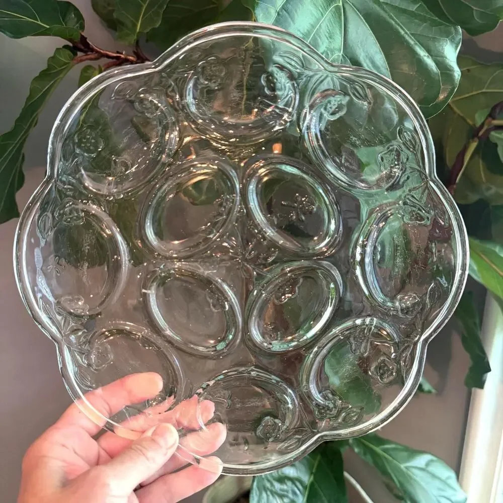 Vintage Anchor Hocking “Savannah Clear” Embossed Glass Deviled Egg Plate
